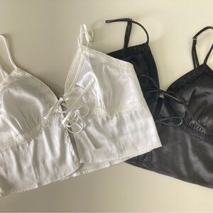 Set of 2: Love Tree Tie-Front Satin Going Out Tops - NWOT